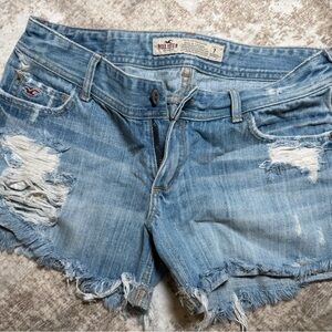 Hollister Light Blue distressed mid rise Denim Shorts